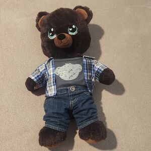 BUILD  A BEAR  Brown Teddy in Blue Plaid Outfit